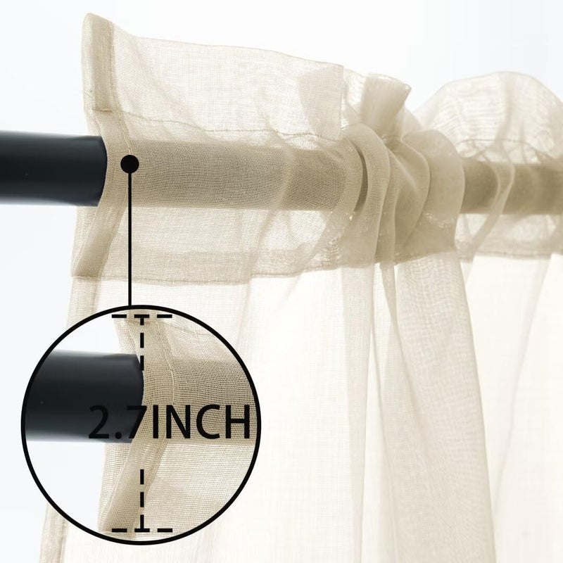 youleyar Sheer Outdoor Curtains for Patio Waterproof 2 Panels Linen Look Rod Pocket Indoor Ivory Voile Curtain for Living Room  Bedroom  Porch  Pergola  Cabana  Gazebo(52x96 Inch  Ivory) - Image 5